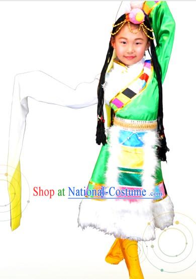 Traditional Chinese Tibetan Clothing and Hair Accessories for Children