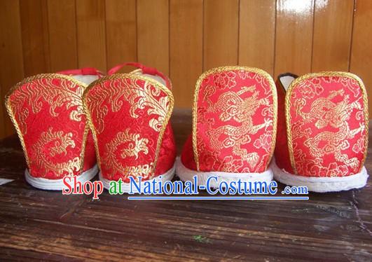 Chinese Classical Red Phoenix and Dragon Wedding Shoes for Bride and Bridegroom