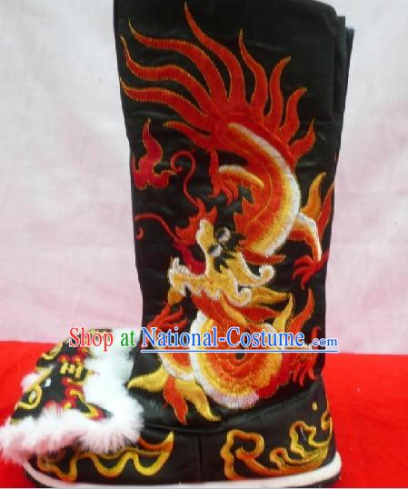 Chinese Stage Performance General Embroidered Long Boots for Men