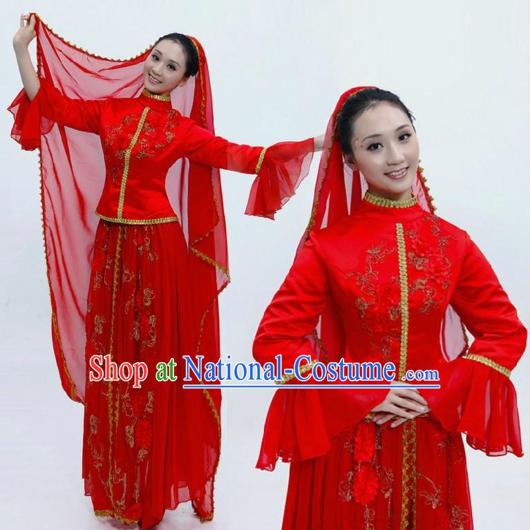 Traditional Chinese Xinjiang Ethnic Wedding Dress Complete Set for Women