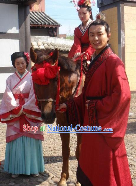 Ancient Chinese Red Wedding Dresses for Men and Women