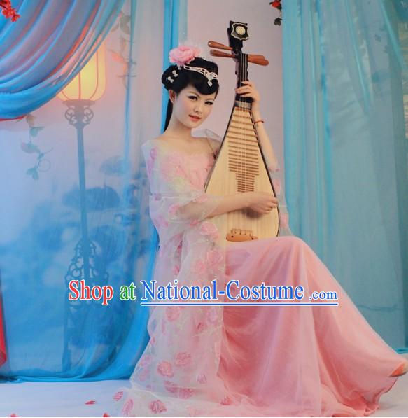 Traditional Chinese Tang Dynasty Musician Pink Clothing for Women