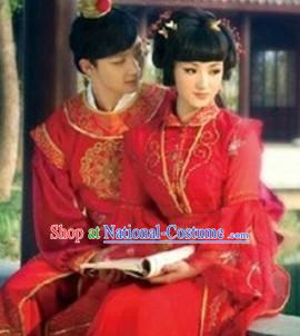 Ancient Chinese Red Chamber Dream Wedding Dresses for Brides and Bridgrooms