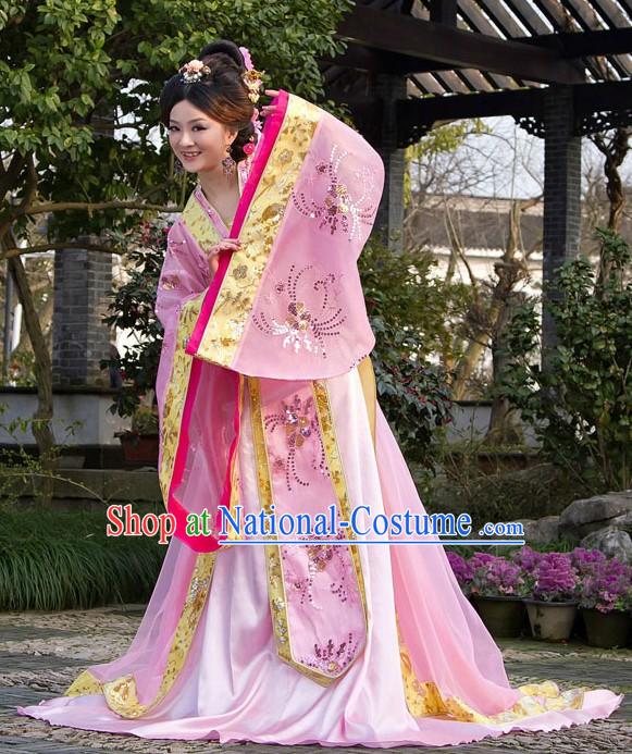 Ancient Chinese Tang Princess Pink Clothing for Women