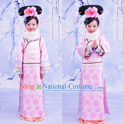 Traditional Chinese Palace Princess Dress and Headpiece for Girls