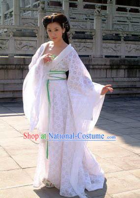 Ancient Chinese Tang Dynasty Empress White Costumes Complete Set