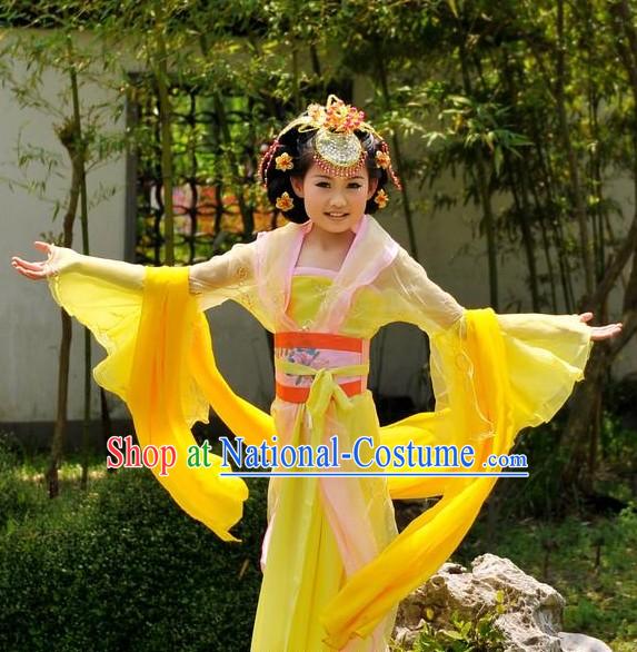 Ancient Chinese Palace Princess Yellow Costumes for Children