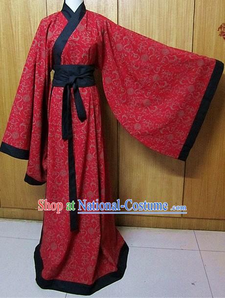 Ancient Chinese Han Dynasty Red Flower Clothing for Women