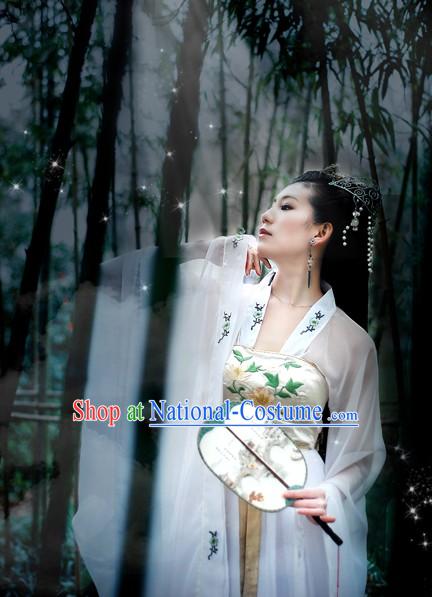 Ancient Chinese Bai Suzhen Fairy White Costume for Women