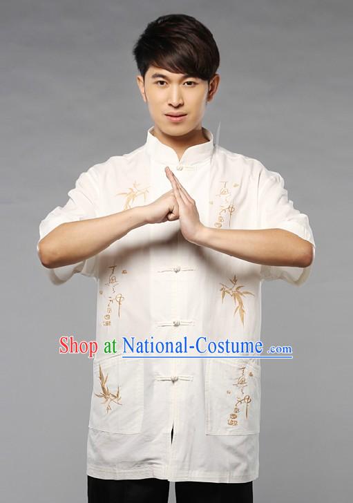 Traditional Chinese White Blouse with Chinese Characters