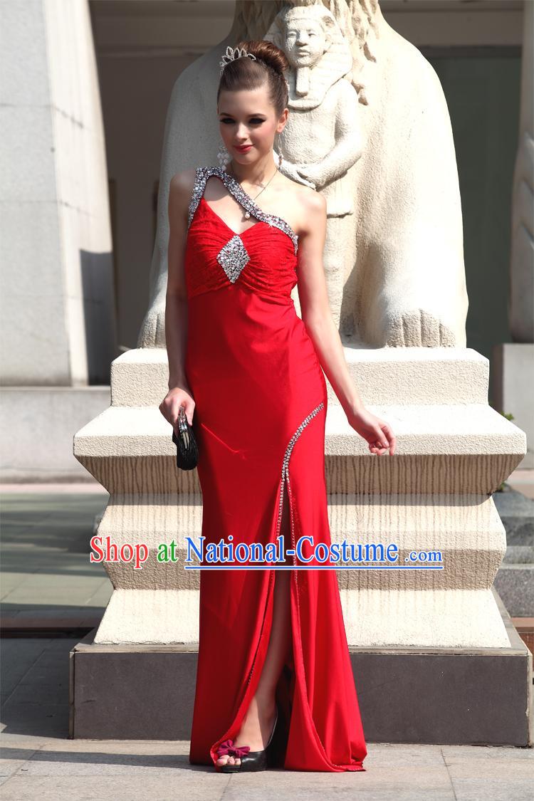 Traditional Chinese Celebrity Red Wedding Evening Dress