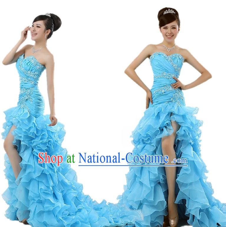 Chinese Romantic Blue Evening Dress for Women