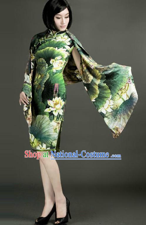 Chinese Classical Green Lotus Cheongsam for Women