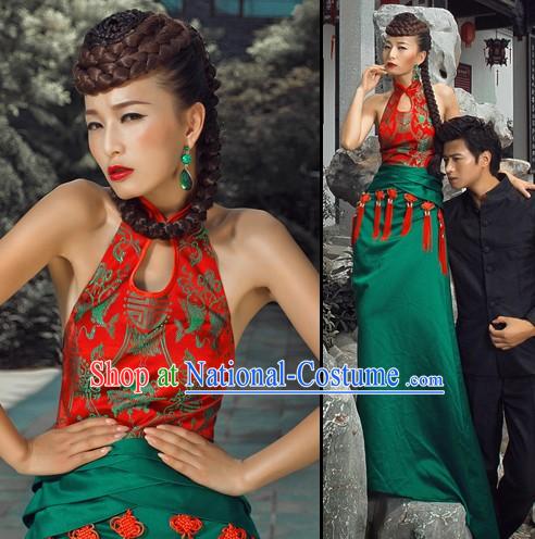 Chinese Classical Green Qipao Cheongsam for Women