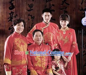 Chinese Wedding and Festival Ceremony Five Dresses Sets for Husband Wife Father Mother Child