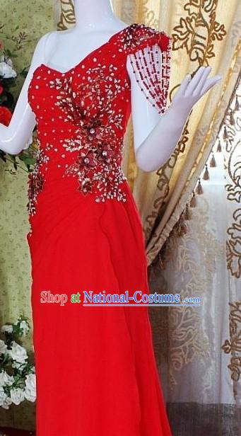 Lucky Red Chinese Wedding Evening Dress