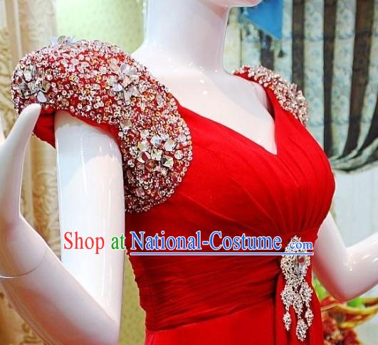 Stunning Red Shinning Shoulder Evening Dress