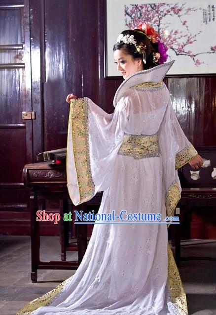 Ancient Chinese Pure White Long Tail Clothing for Women