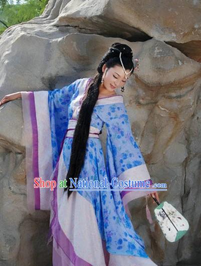 Ancient Chinese Blue Flower Women Clothing