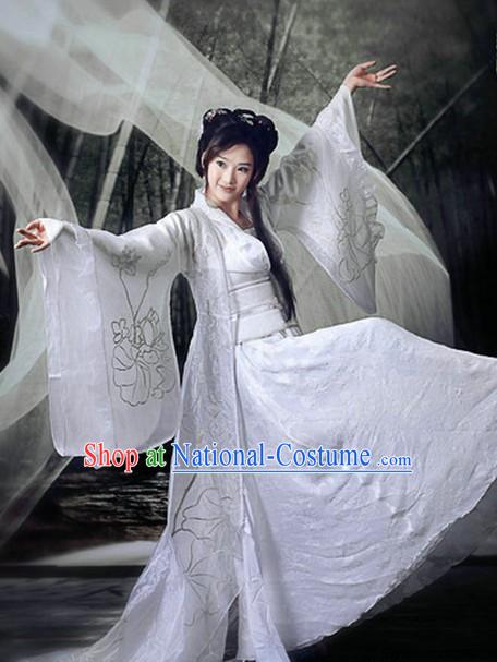 Ancient Chinese Artist Dancer White Flower Costume