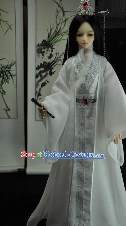 Ancient Chinese Prince White Clothes and Crown for Men