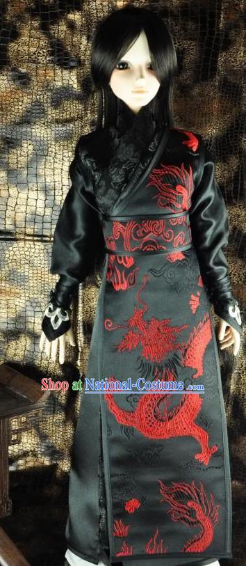 Ancient Chinese Black Swordsman Dragon Clothing for Men