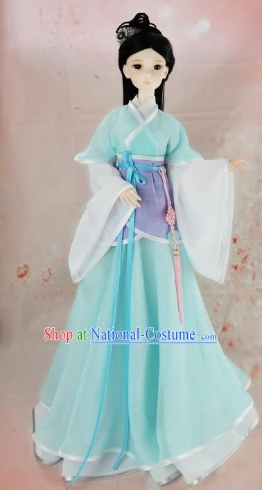 Ancient Chinese Light Blue Civilian Clothes for Women