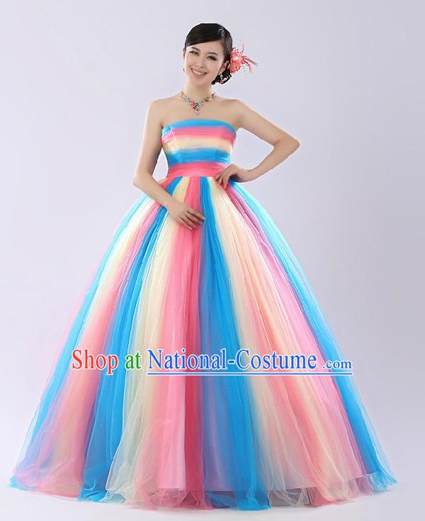 Chinese Rainbow Color Evening Dress