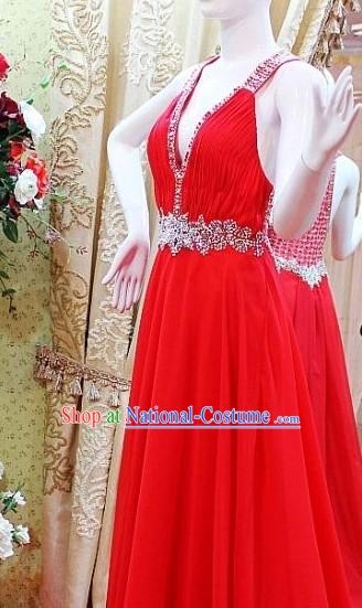 Lucky Red Shinning Crystal Wedding Evening Dress