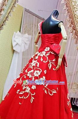 Stunning Red Romantic Flower Chinese Wedding Evening Dress for Bride