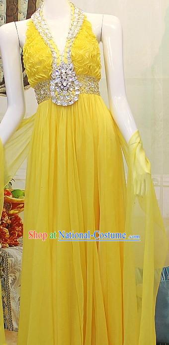 Elegant Bright Yellow Wedding Evening Dress for Brides