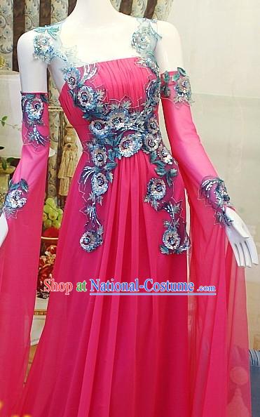 Stunning Handmade Pink and Blue Lace Evening Dress for Ladies