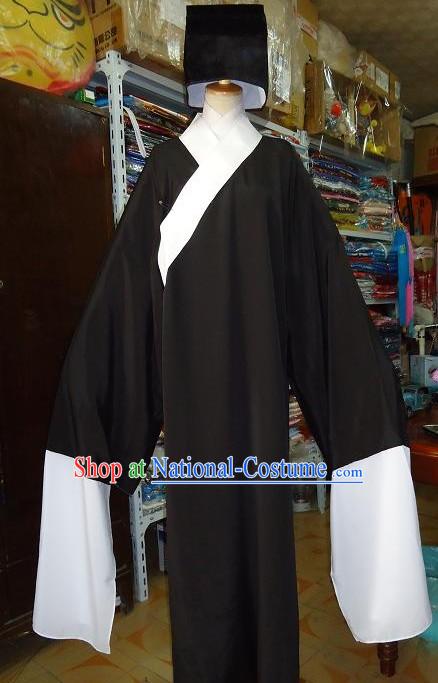 Chinese Opera Laosheng Black Robe and Hat for Men