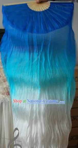 Blue to White Color Changing Long Silk Dance Fan