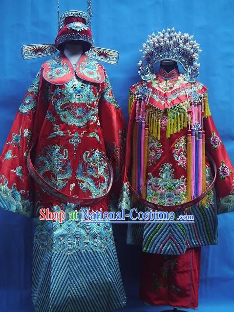 Ancient Chinese Wedding Dresses and Hats Two Sets for Men and Women