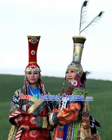 Traditional Chinese Mongolian Female Clothing and Hat