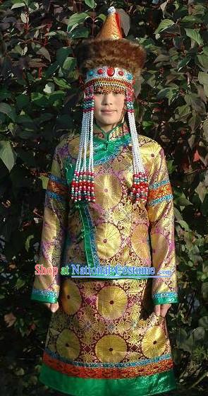 Traditional Chinese Mongolian Clothing and Hat for Women