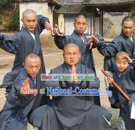 Chinese Shaolin Temple Dark Blue Kung Fu Robe for Men