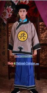 Ancient Chinese Solider Costume and Hat for Men