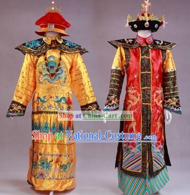 Ancient Chinese Qing Dynasty Emperor and Empress Costumes and Crowns for Men and Women