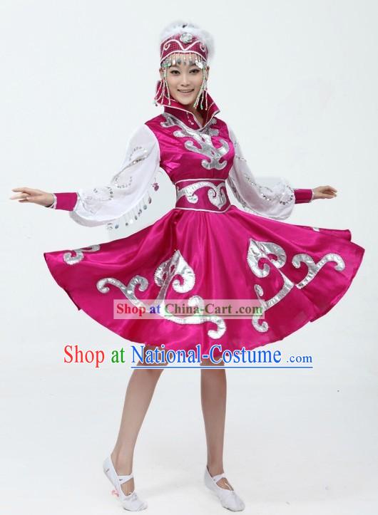 Traditional Chinese Mongolian Dance Costumes and Hat for Women