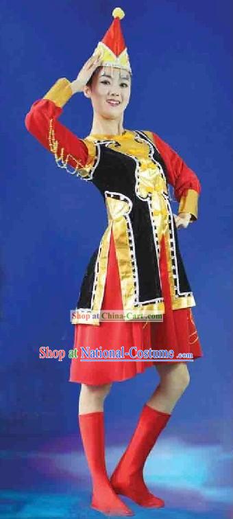 Traditional Chinese Mongolian Dancing Costumes and Hat for Women