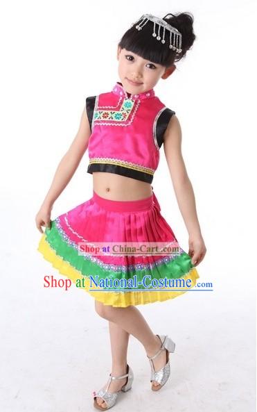 Traditional Chinese Yi Minority Stage Performance Dance Costume for Kids