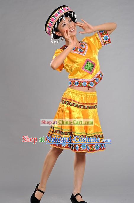 Chinese Miao Minority Stage Performance Dance Costumes and Hat for Women