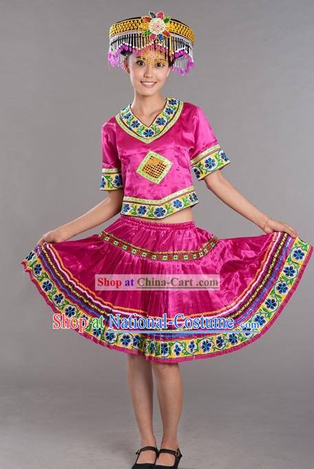 Chinese Miao Ethnic Stage Performance Dance Costumes and Hat for Women