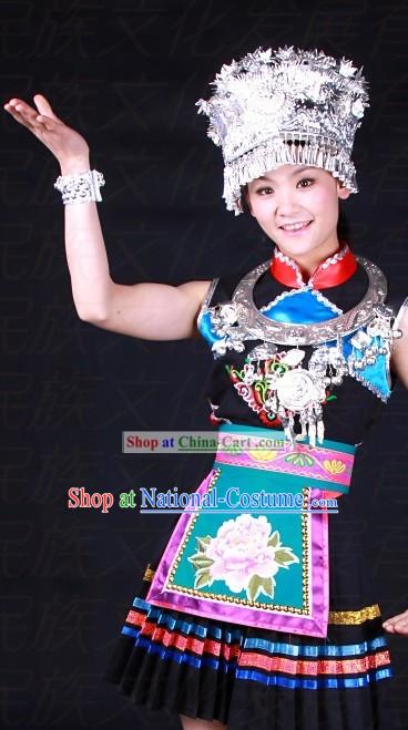 Chinese Miao Ethnic Dance Costumes and Hat for Women