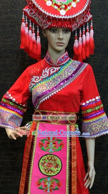 Chinese Zhuang Ethnic Clothing and Hat for Women