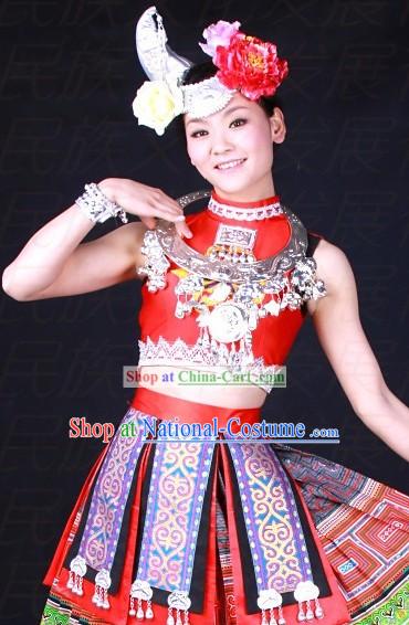 Chinese Miao Ethnic Dance Costumes and Hat for Women