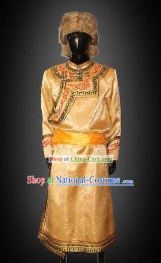 Traditional Chinese Mongolian Clothing and Hat Complete Set