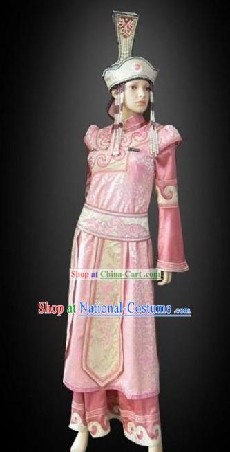 Traditional Chinese Mongolian Robe and Hat Complete Set